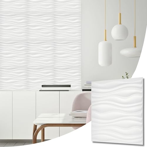 NOVECRAFTO Wave Effect 3D Wall Panels - 10 Sheets Covering 2.5 sqm | 26.91 sqf Interior Cladding Panels Set | 3D Wall Tiles Wave Design in Matt White - Each Panel Size 19.6 x 19.6