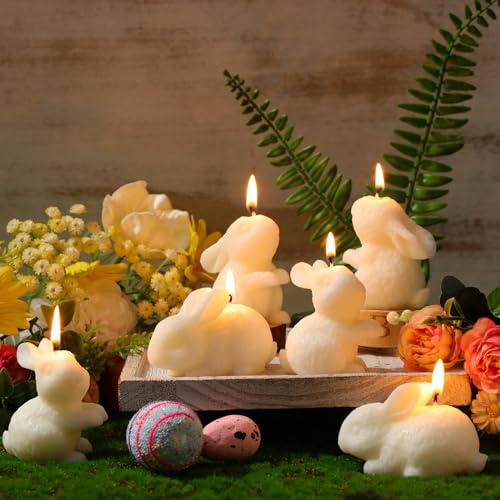 MTLEE 6 Pieces Easter Bunny Shaped Soy Candles Scented Spring Easter Tealight Candles Home Decor Handmade Wax Candle for Bedroom Bathroom Party