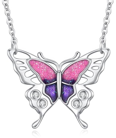 StoryEtain Schmetterling Kette 925 Sterling Silber Schmetterling Halskette Rosa Schmetterling Schmuck Weihnachten Geschenk für Damen Mädchen