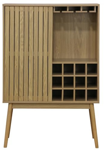 PEGANE Buffet Haut avec Range Bouteille avec 1 Porte coulissante Coloris Naturel, Pieds en Bois - Longueur 80 x Profondeur 40 x Hauteur 120 cm