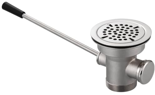 3-1/2 Inch Commercial Sink Drain with Lever Handle Waste Drain Valve | Brass Chrome Finish Commercial Sink Stopper for Restaurant Industrial Multi-Basin Sink, Prevents Clogged-Overflow