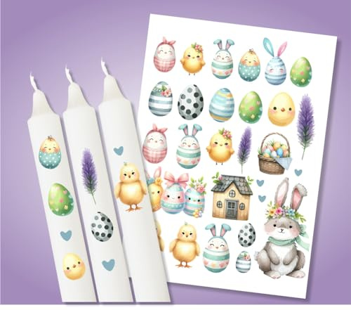 KERZENTATTOOS Lustige Osterhasen - Glückslicht zu Ostern - Kerzensticker (Ostereier Aquarell)