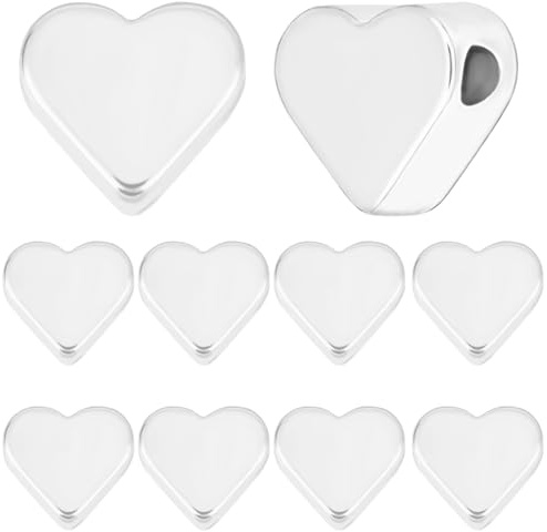 Beebeecraft 30 Stück 925 Sterling Silber plattiert Messing Herzperlen | Kleines Loch Metall Lose Perlen Für Herstellung von Armbändern Halsketten (6x7mm/0.23x0.27in)