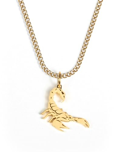 UNSHINEBAR Collana Scorpione con ciondolo per uomo e donna – Streetwear Cuban collana con segno zodiacale Scorpione ciondolo in acciaio inox e oro 18 carati – catena impermeabile – 50 – 55 cm
