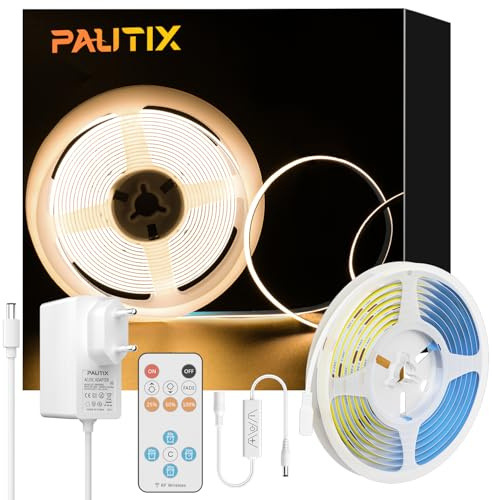 PAUTIX COB LED Streifen Warmweiss 2700K,2m 480LEDs/M Dimmbar 24V Flexibel LED Strip lights Set mit RF Fernbedienung und Netzteil,CRI90+ Hell Unterbauleuchte für Home DIY Dekoration,Timerfunktion
