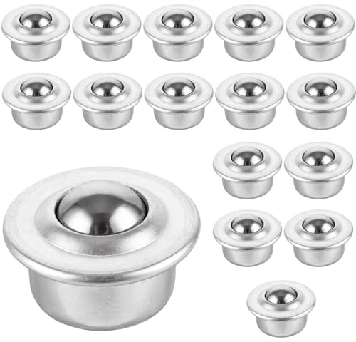 Oungy 16 Stück Kohlenstoffstahl Kugelrollen Edelstahl Klein, 15mm Kugel Transfer Kugelrollen Schwerlast, 360º Metall Kugelrollen mit Stahlkugel, Universal Kugelroller für Fließband, Schiebe Schlitten