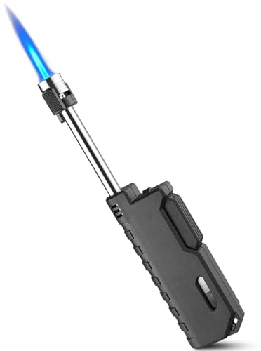 Cgaplus Jet Lighter Long Flexible Neck Torch Lighter with Flame Safety Lock Windproof Butane Refillable Lighter for Candles Kitchen (Without Gas)