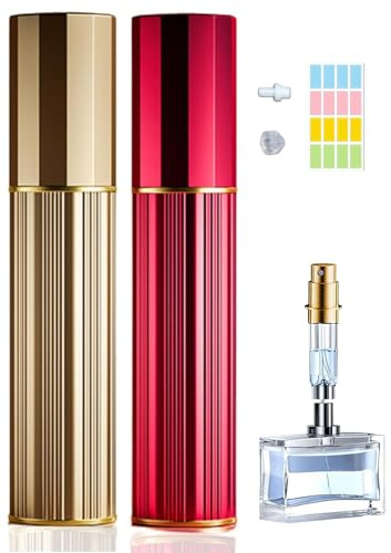 Travelofo 10ml Parfümzerstäuber nachfüllbar, Befülltechnik ohne Trichter leer Parfüm Zerstäuber Sprühflasche für Reise Handtasche unterwegs (Gold & Rot)