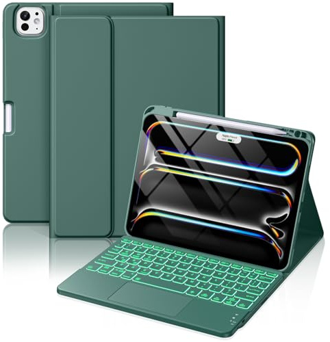 Hamile for iPad Pro 11-inch Case with Keyboard (M5/M4) - Magnetic Wireless Detachable Keyboard with Multi-Touch Trackpad 7 Colors Backlit Stain Proof Folio Cover for Pro 11 Inch 2025 2024 - Pine Green