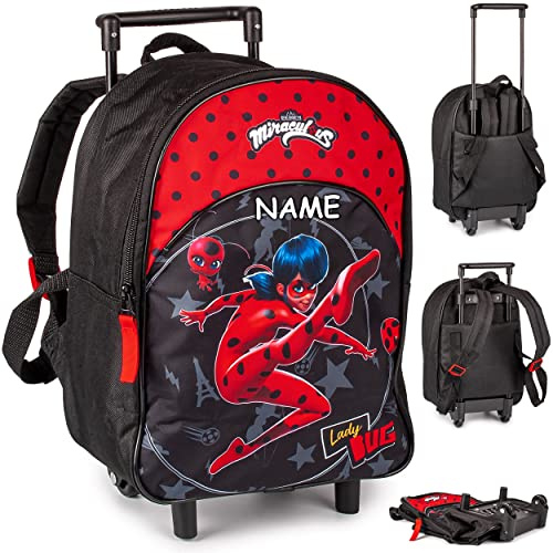 alles-meine.de GmbH 2 in 1 Kinder Trolley & Rucksack Miracul. - Ladybug und Cat Noir inkl. Name - wasserabweisend & beschichtet - für Mädchen & Jungen - Trolly mit Rollen -..