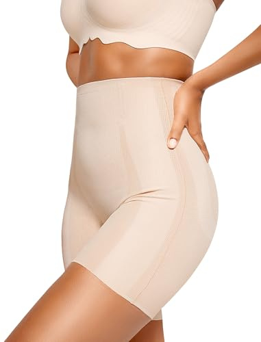 Vertvie Tummy Control Shapewear Shorts for Women Butt Lifting Body Shaper Shorts High Waisted Seamless Girdles Under Dress(Nude,Medium)