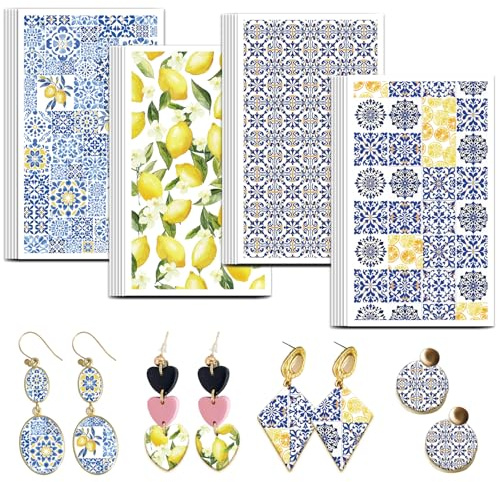 OLYCRAFT 24 Stück Zitronen Ton Transferpapier 4 Design Transferpapier Für Polymer Fliesen Polymer Ton Transferblätter Kleines Obst Transferblätter Für Ohrringe Schmuckherstellung