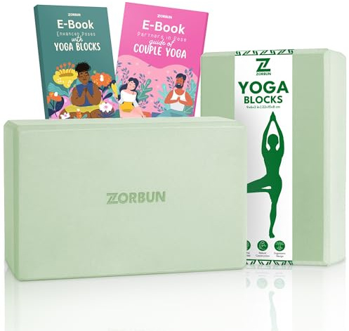 Yoga Block Set of 2 - High Density EVA Foam Blocks - Mint Green Anti-Slip Yoga Brick with eBook - Perfect for Pilates, Exercise, & Meditation