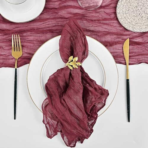 YKAFADE 12 Stück Gaze Käsetuch Servietten Mullservietten Dekorative Stoffservietten 50 x 50 cm Musselin Rustikale Geschirrtuch für Hochzeit Party Weihnachten Tischdekoration Cafe Restaurant-weinrot