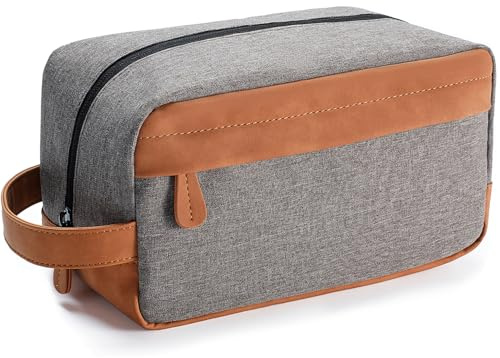 Lizzton Trousse de Toilette de Voyage pour Homme, Trousse à Suspendre Dopp en Cuir synthétique Hydrofuge avec Grande capacité pour Voyage et Salle de Bain, Gris