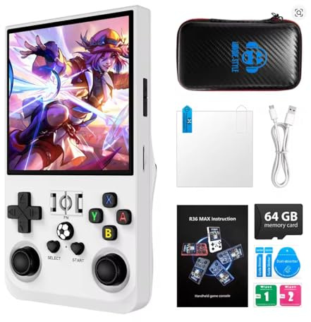 R36MAX Retro Handheld Game Console, 18000+ Classic Games, Multiple Emulators, Portable Gaming System with Carrying Case (White)