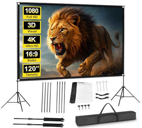 Pantalla de proyección portátil 120 16:9 Plegable Blanco Mate de Gran luminosidad para proyector Compatible 4K 1080p valido para 4:3 y 16:9 Borde Negro