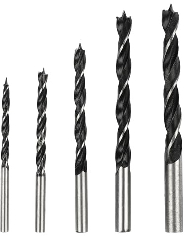 5PC Brad Point Wood Drill Bit Set – 4mm, 5mm, 6mm, 8mm & 10mm – Carbon Steel Drill Bits for DIY, Furniture Repairs & Woodworking (5pc Drill Set)