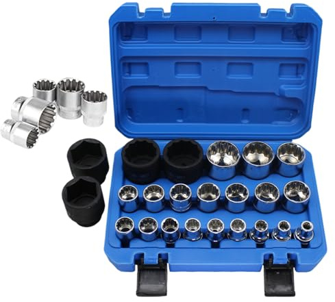 Hailerio Jeu de Cliquet à Douilles - Kit de Maintenance avec Manchon d'Entraînement | Set Portable de 21 Cliquet Prunier pour Usage Industriel, Électrique, Automobile, Maritime, Garage, Mécanique et