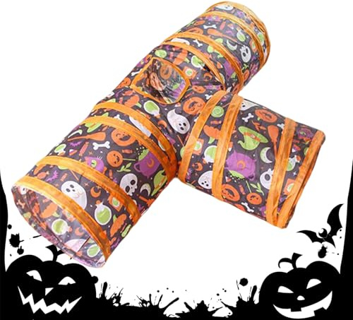 Tunnel för Inomhuskatter Inomhus Hopfällbar Rolig Husdjur Tunnel Grotta | Halloween Kattunge Leksakstunnel Gömställen Festival Gömställen för Husdjur Kaniner, Illrar, Valpar, Hamstrar och