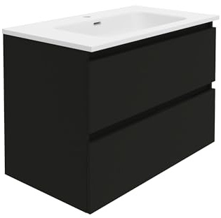 Baikal Mueble de Baño Rubi. 80cm Negro. Incluye Lavabo. Entrega Montado. Suspendido 2 Cajones con Cierre Amortiguado.