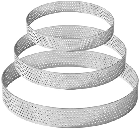 Odoukey Anneaux à Tarte microperforés en Acier Inoxydable, diamètre 10/15/20cm, 3 pièces, Anneaux de Cuisson perforés pour tartes, pâtisserie, gâteaux, Pizzas, Muffins