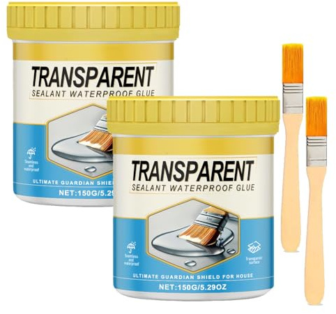Sellador impermeable, revestimiento impermeable transparente, sellador transparente a base de agua para uso en interiores y exteriores, pegamento impermeabilizante para techos, paredes, metal (2 set)