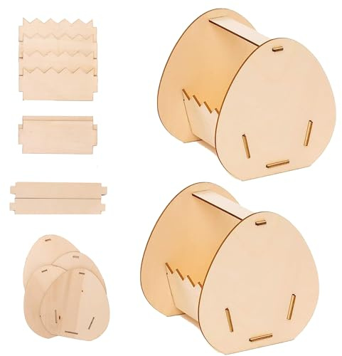 Hezhou 2 Pcs Cestas Lindas La Búsqueda Los Huevos Pascua Cesta Pascuas Juego De Manualidades De Madera DIY De Nido Canasta De Pascua Sin Pintar Juegos De Artesanía De Madera De Huevo 3D (A)