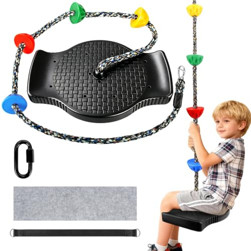 Schaukel Kletterseil Outdoor, Rutschfester Schaukelsitz Set mit 1.9M Langem Verstellbarem Seil, Stehen und Sitzen, 75kg Robustes Kinderschaukel für Garten, Spielplätze, Kinder & Erwachsene, Schwarz