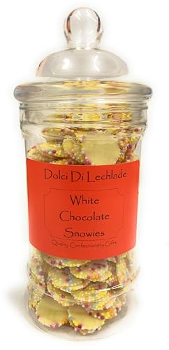 White Chocolate Snowies Gift Jar by Dolci Di Lechlade Jazzies Jazzles Pick n Mix Classic British Retro Sweets Traditional Sweet Shop Candy