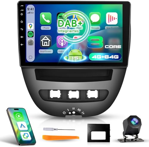 8Core 4G+64G DAB+ Car Radio Stereo for Citroen C1/Toyota Aygo/Peugeot 107 2005-2014, Hodozzy 10 1280P Touchscreen Radio with DSP BT 5.0 Carplay Android Auto GPS WiFi Canbus SWC Reverse Camera