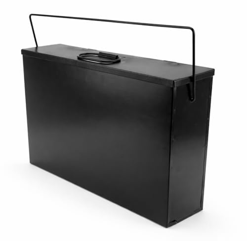 BH | Black Ash Carrier Box with Lid & Long Handle | Galvanised Metal Hot Tidy Ash Carrier | Fireplace Pan Bucket, Coal & Ash Storage Container for Wood Burners, Stoves & BBQs - by Best House