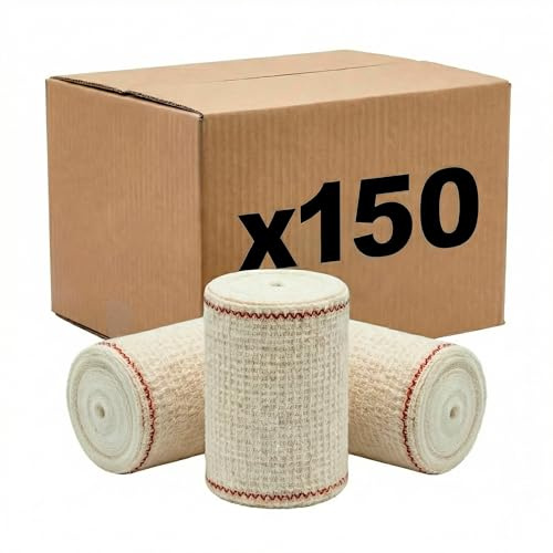 KMINA Elastiskt crêpbindemedel (150 stycken, 15 lådor à 10) 5 cm x 4 m bomull andas och tvättbart för medicinska behov