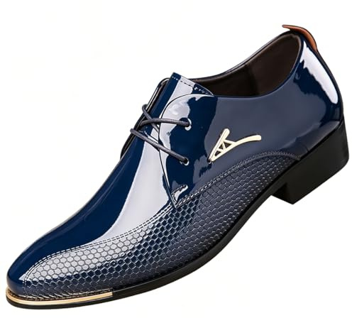 TvzsiY Zapatos de Vestir Oxfords Punta Puntiaguda para Hombre Zapatos de Formales Charol Vintage con Cordones para Boda Negocios Formales,Azul,41 EU