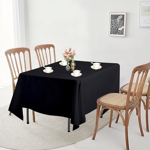 Trimming Shop Square Table Cloth, 54 x 54 Premium Linen Tablecloth Washable Spill Proof Polyester Dining Table Cover for Restaurant Cafe Wedding Birthday Party Table Decoration, Black, 1pc