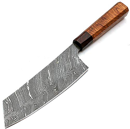 Coltello da Cucina Artigianale in Acciaio Damasco Fatto a Mano con Fodero in Pelle di Alta Qualità Professionale 9283