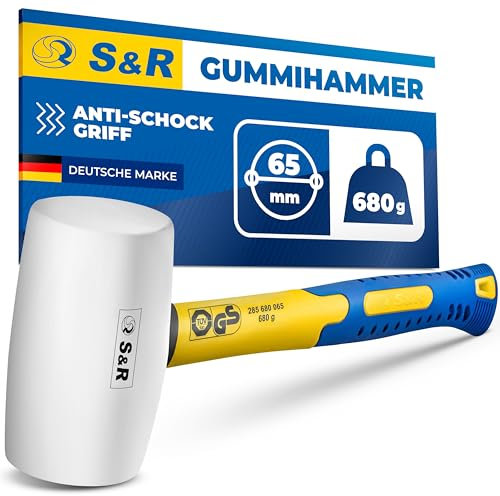 S&R White Rubber Mallet – 65mm Head, 680g | Non-Marking Hammer with Fiberglass Handle for Precise & Gentle Work