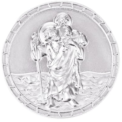 Fritz Cox Christophorus Autoplakette Mosaik-Rand silber | Schutzpatron der Reisenden | mit Magnet & 3M-Klebepunkt | Geschenk zur Fahrprüfung, Auto, Wohnmobil – inkl. Geschenkkarte | 3 cm