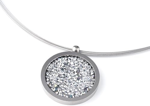TIABELLE – Collier YOKO aus Titan mit funkelnden Swarovski® Kristallen – Silberfarbene Kette für Damen – allergenfrei & hautverträglich – Handmade in Germany (L=45cm | 30,0mm ø)