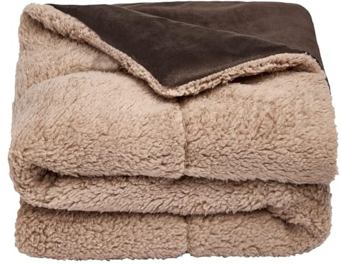 Brentfords Dog Blanket Large Sherpa Fleece Pet Blankets for Dogs Cat Kittens Soft Quilted Dog Blanket Washable Pet Throw Protects Bed and Sofa with Soft Plush Fleece, Chocolate Brown - 75 x 110cm