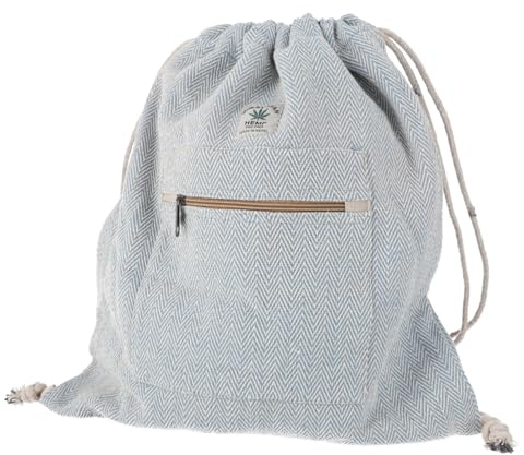 GURU SHOP Ethno Hanf Rucksack mit Fischgrätenmuster, Turnbeutel, Sportbeutel - Blau, Unisex - Erwachsene, 40x35x15 cm