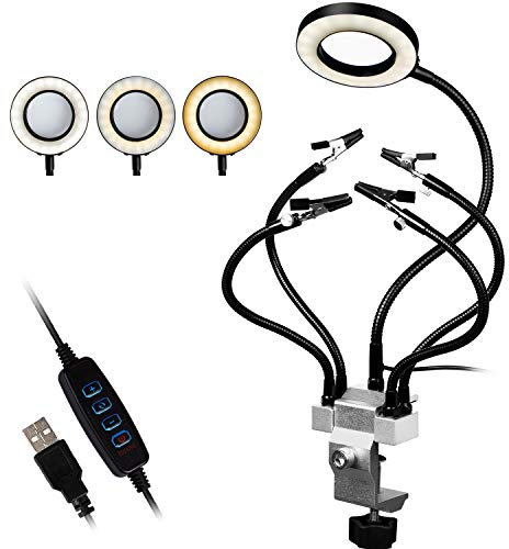 Flessibile Stazione di Saldatura Supporto, Terza Mano Aaldatura Utensili, Terze Mani, Saldatura per Mani Aiutanti con LED Luce Ingrandimento USB 3X, 5 Clip Orientabili per Braccia