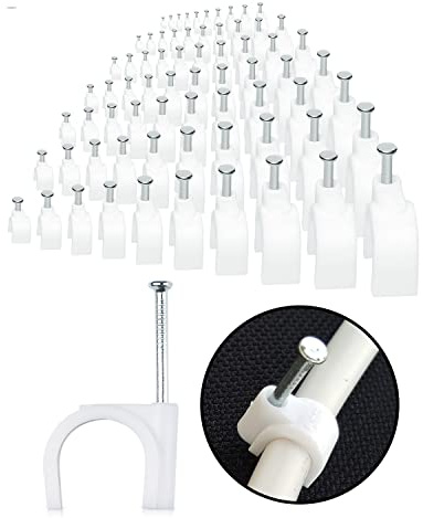 FIXSON Kabel-Clips (100 Stück) Kabel-Clips für die Wand Nagel in Clips für Ethernet Kabel TV Draht Kabel und Koaxialkabel Nägel enthalten (6 mm)