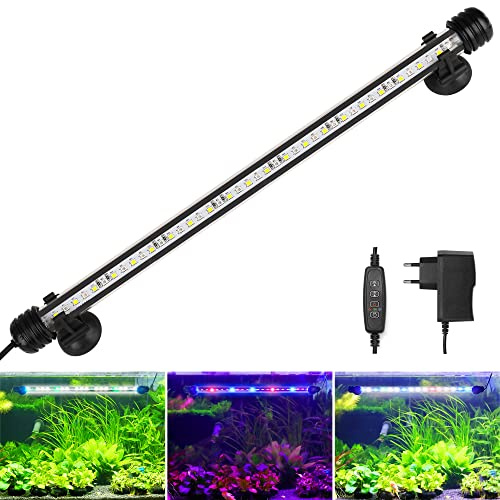 BELLALICHT LED-akvarielampa – akvarielampa [RGB vitt ljus] med inbyggd timer, dimbar 10 ljusstyrkenivåer, IP67-vattentät, akvarieväxtsljus, akvarieväxt, ljus