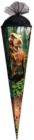 ROTH Schultüte groß Tyrannosaurus 85 cm - 6-eckig Rot(h)-Spitze Tüllverschluss - Zuckertüte Schulanfang