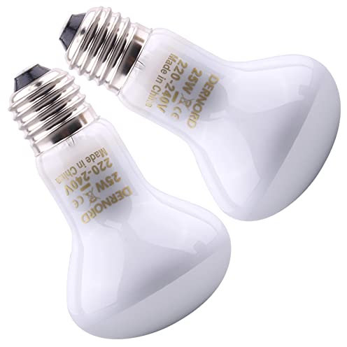 DERNORD Basking Wärmelampe Terrarium 25W - Reptilien Basking Glühbirne Wärmelampe Schildkröten Daylight Spot Lampe Tiere für Lchildkrot Bartagame Schlangen Achatschnecken Terrarium 2Pack White