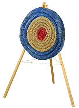 Strohscheibe Deluxe - Ø 60 cm - Zielscheibe, zur Auswahl mit Ständer, für Pfeil und Bogen (Farbe: blau-rot, mit Ständer S140)