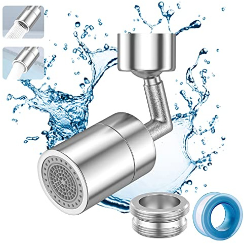 Vinabo Rubinetto universale con filtro a spruzzo, girevole a 720°, adattatore per rubinetto a spruzzo, rubinetto con filettatura interna da 22 mm e filettatura esterna da 24 mm, colore argento