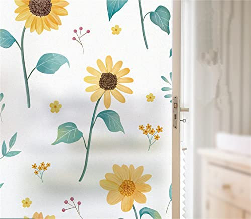Sonnenschutzfolie Fenster, Statische 3D Sonnenschutz Dekorfolie, Sichtschutzfolie Statisch Dekofolie, Für Zuhause Badzimmer oder Büro Wohnzimmer, Gelbe Pflanze Sonnenblume, 45x300 cm