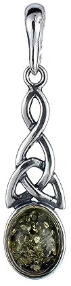 Anhänger aus Sterlingsilber und baltischem grünem Bernstein, keltischer Knoten, Edelstein, Metall, Bernstein, Edelstein-Metall, Bernstein